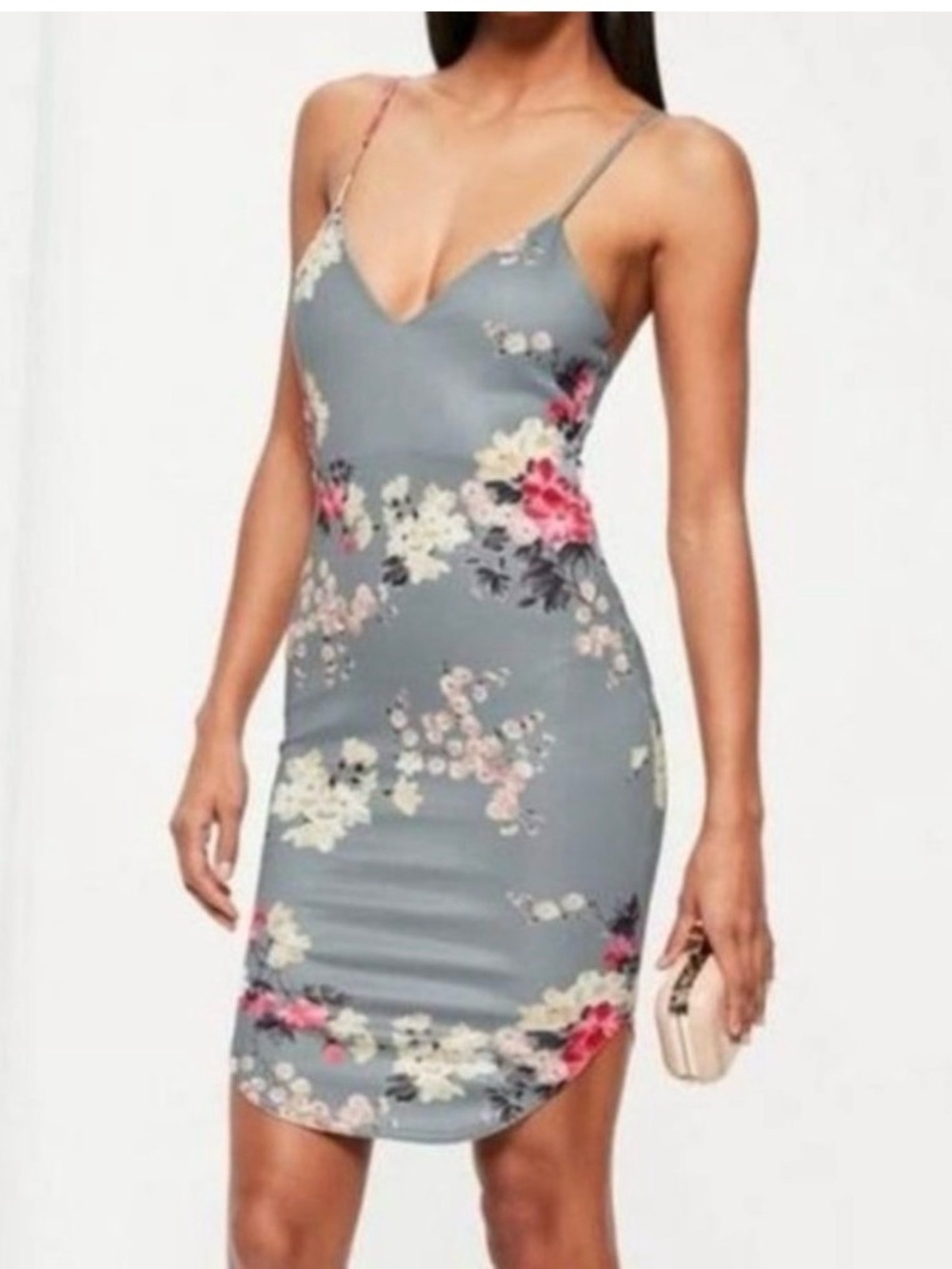 Missguided Dusty Blue Floral Slip Mini Dress
